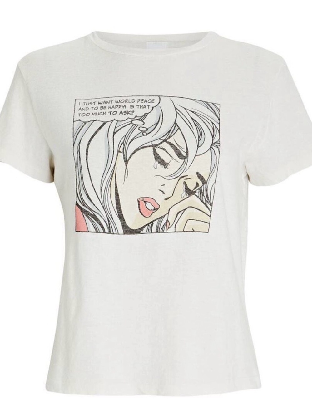 RE/DONE World Peace Classic T-Shirt Cotton Graphic Tee Vintage White Large